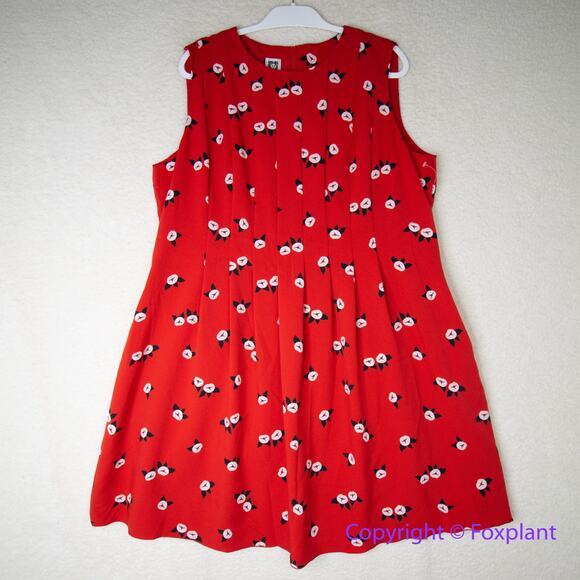 New! Anne Klein Plus Size‎ Chatterly Rose Printed Fit Flare Dress Red, 18W
